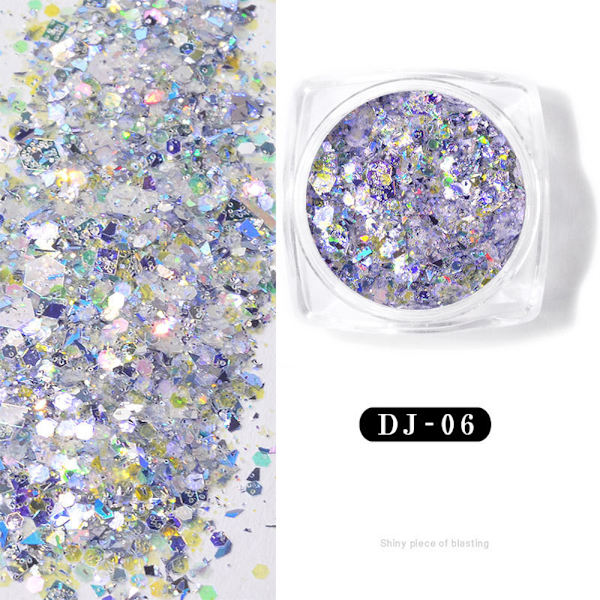 Glitter negledekorasjon - femkantet stjerne og uregelmessige paljetter nail art DJ06