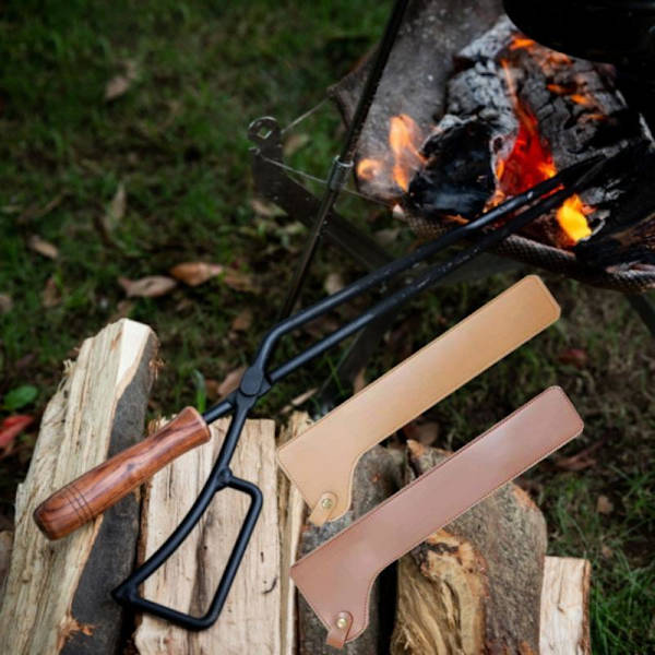 Lägerelds Tångpåse Väska PU Läder Retro Eldtång Skyddsfodral för Utomhusgrillning Camping