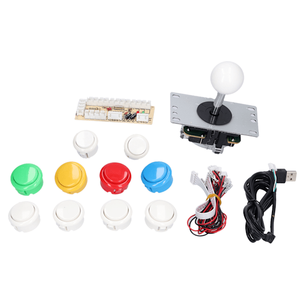 DIY Spelkonsol Kit Enkelt Elektropläterad Rocker LED-knappar Set för Arkadspelkonsol Enkelt Set Vit