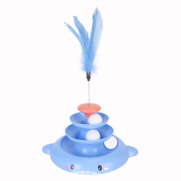 Cat Ball Tower Toy 3 Level Detachable Pet Track Interactive Toy with Teasing Feather for Kitten Exercise Blue