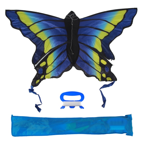 Sommerfugldrage 133x70 cm Blå Vakker Levende Lettflyvende Enkellinjedrage for vårutfluktspiknik