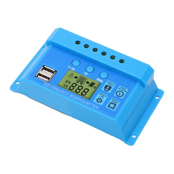 Solar Charge Controller PWM LCD-skærm Parameter Justerbar 2 USB Solar Charge Regulator Blå 12V 24V