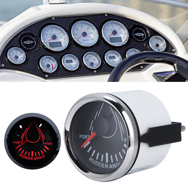 52mm Universal Båtrorkvinkelindikator 0-190ohm Signal med Rorkänsla 9-32V Bakgrundsbelysning Mätare för Båt Yacht Svart Urtavla Silverhölje