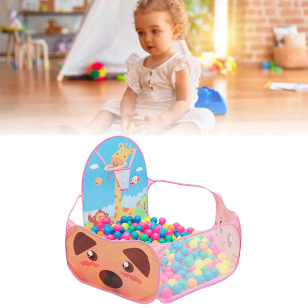 Barnens bollhav hopfällbar tecknad giraff baby lekpool tält med basketkorg för flickor pojkar rosa