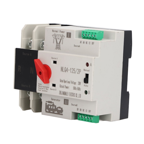 2P Dubbel Automatisk Transfer Switch Generator Avbrottsfri Omkopplare AC230V 50A