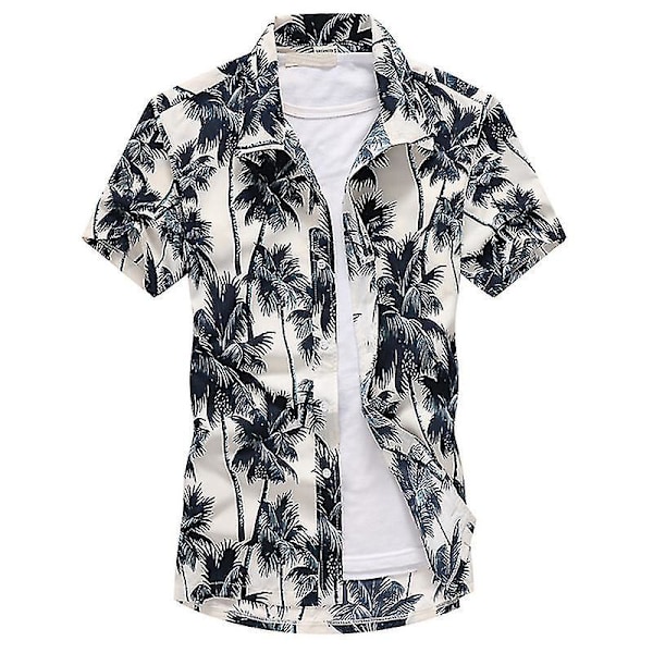 Hawaiian Style Mænds Sommer Strand Aloha Knap Op Skjorte 5XL Hvid