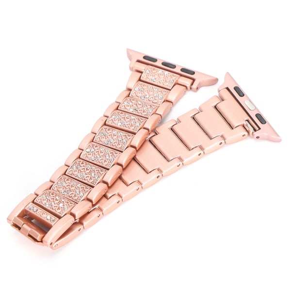 Urrem med fuld rhinestones-rem Metalarmbåndsudskiftning Kompatibel til IOS Ur 42mm/44mmPink