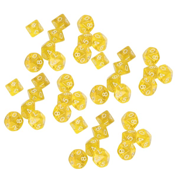 40 STK Tall Terninger 10 Sider Plast Polyhedral Terning Sett for Brettspill Undervisning Underholdning Gul