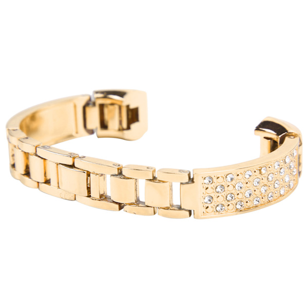 Armband i rostfritt stål för kvinnor med strass, handledsdekoration för Fitbit Gold