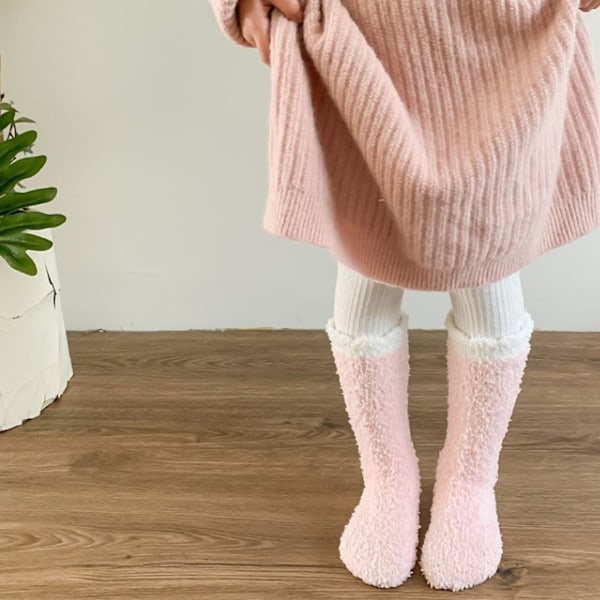 Baby Knee High Sokker Tykke Varme Myke Korallfleece Barnesokker til Vinter Fri Størrelse Rosa