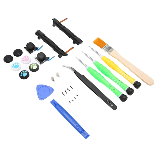Joystick Ersättningskit Controller Kit med Vänster Höger Slider Set Metallspännen och Reparationsverktyg Kit för Switch Joycon