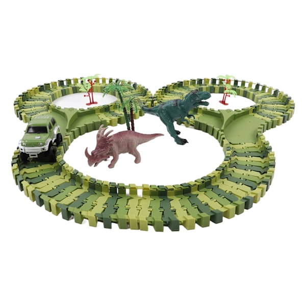 Dinosaurusten kilparata-leluautot joustavilla radoilla, helppo koota, sähköinen dinosaurusten kilparata-leikkisarja pojille ja tytöille