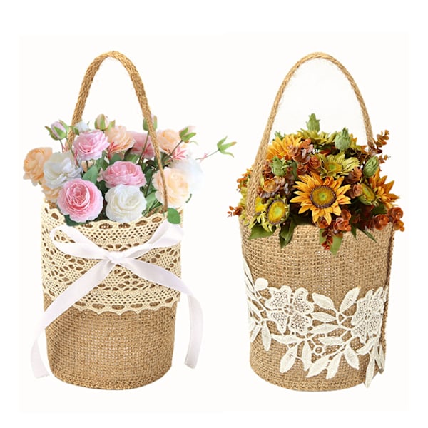 Jute Blomsterkurv Europeisk Retro Blomsterpike Kurv Håndlaget Bryllup Godteri Kurv