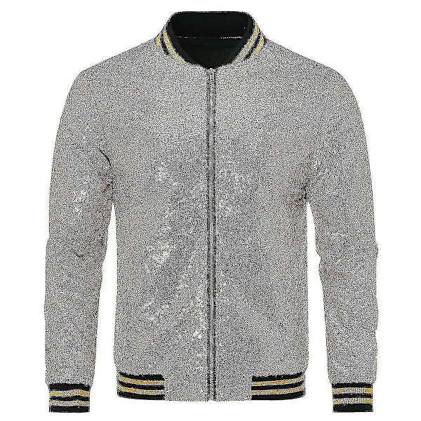 Herr Sequin Party Bomber Zipper Jacka - Fashionabel och Casual XL Guld