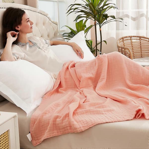 Bomullspledd 100% Muslin Mykt Pledd til Sofa 4-lags Pustende Gasbindpledd Alle Årstider Mykt