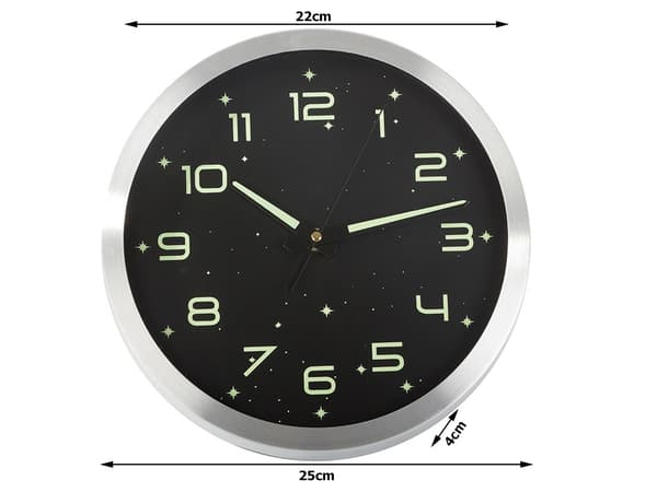Itsevalaiseva seinäkello 25 cm - Fluoresoiva tähtikoriste 650