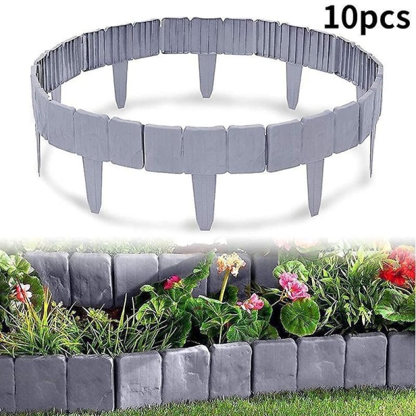 10-delad Gråsten Effekt Palisade staket Gräsmatta Kantning för trädgård gräsmatta