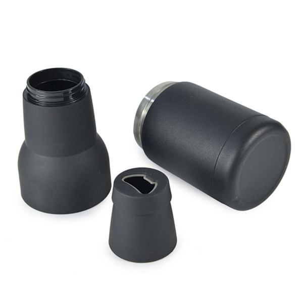 12oz Ölflaska/Burk Isolator Dubbelväggig Ölkyl i Rostfritt Stål med Öppnare Svart