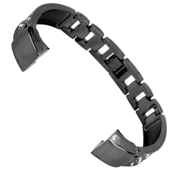 Armband i rostfritt stål för kvinnor med strass, handledsdekoration för Fitbit, svart