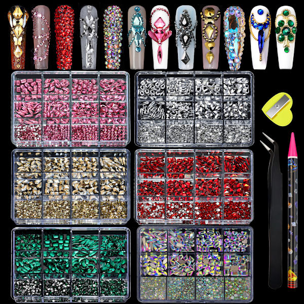 Plattbottnad diamant heterosexuell blandad diamant nagelkonst smycken blandad stil blandad rund glas diamant strass nageldekoration A12