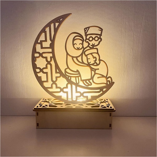Træ LED-lampe Ramadan-dekoration Bærbar Eid Ramadan LED-nattelys Bordpynt Ideel til Eid Ramadan-dekoration