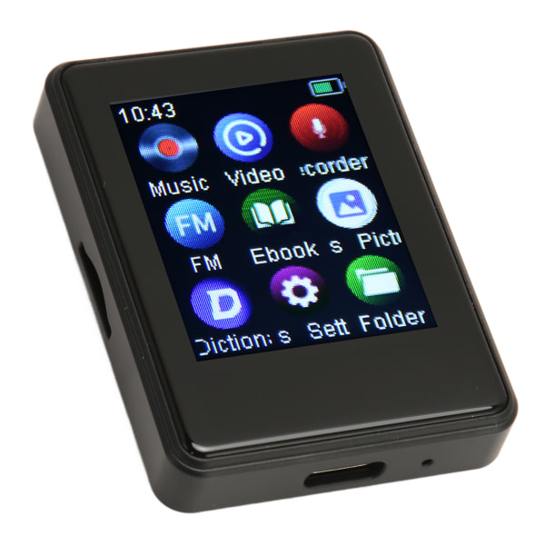 MP3-spiller Bluetooth 5.0 HiFi-lyd 1,77 tommers musikkspiller med full berøringsskjerm med FM-radio Elektronisk bokstemmeopptaker