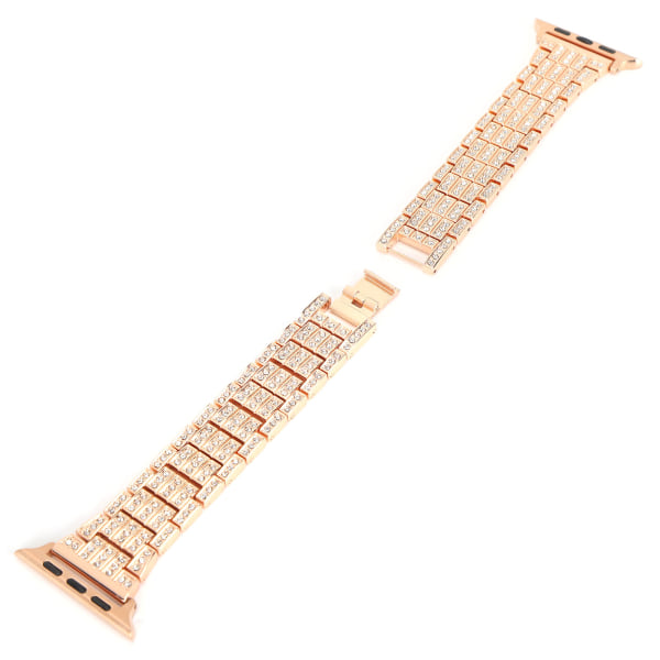 Metallinen watch ranneke 5-rivinen strassikivellä nastoitettu watch ranneke, joka sopii IOS watch 42mm / 44mm Rose Gold