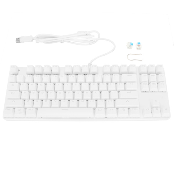 Mekanisk spilltastatur 87 tast 9 bakgrunnsbelysningsmodi Kablet USB Bakgrunnsbelyst tastatur for PC-spillereHvit