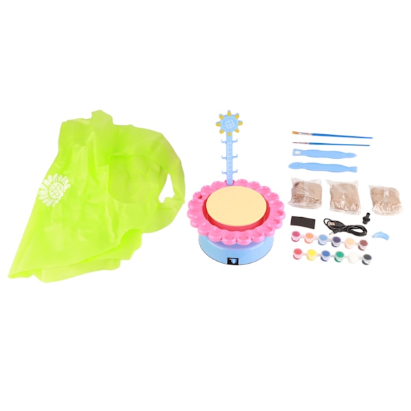 Kids Pottery Wheel Kit DIY Rich Color Educational Craft Activity Clay Modelling Air Dry Pottery Machine Pink Blue