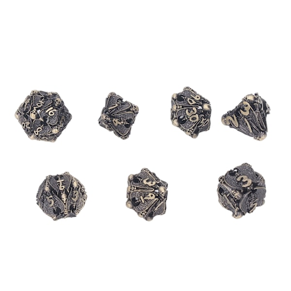 7pcs Hollow Brass Dice Polyhedral Role Playing Clear Number Rolling Dice Set for Tabletop Game