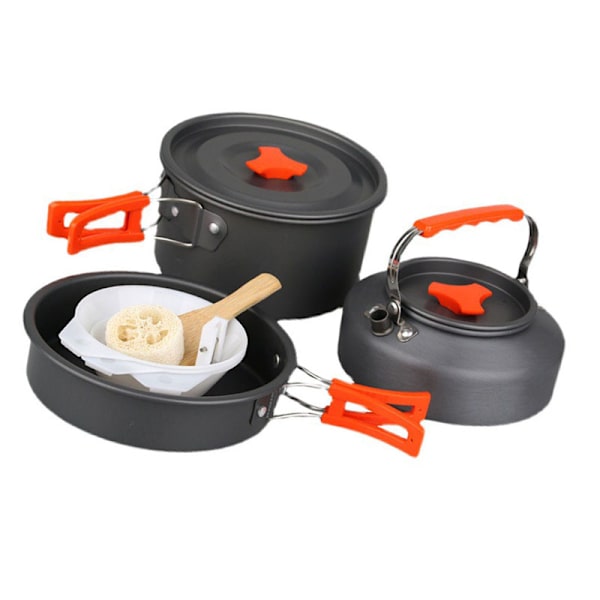 Camping kokkärl set aluminiumlegering hårdoxiderad gryta vattenkokare Camping kokkärl set med vikbart handtag