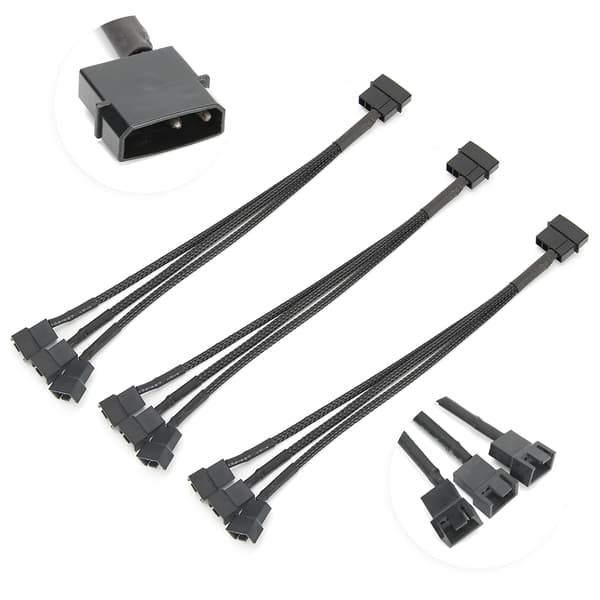 3 stk. 3-Port Køler Køleventilator Splitter Strømadapter Kabel 4p til 4pin Kabelledning