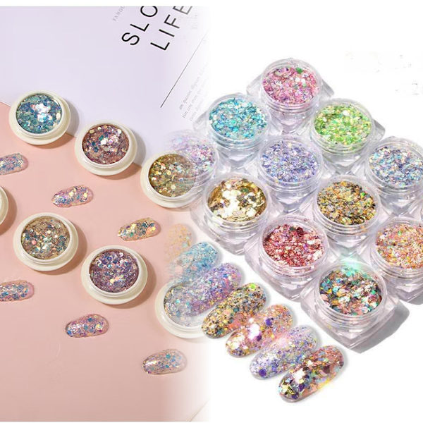 Glitter-kynsikoristeet - viisikärkinen tähti ja epäsäännölliset paljetit nail art DJ11
