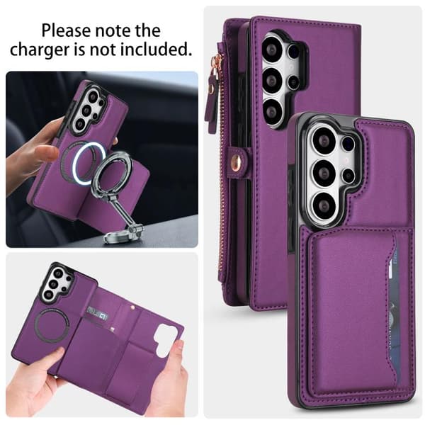 Samsung Galaxy S26 Ultra 5G Case in Multifunctional Leather with Detachable Strap Mörklila