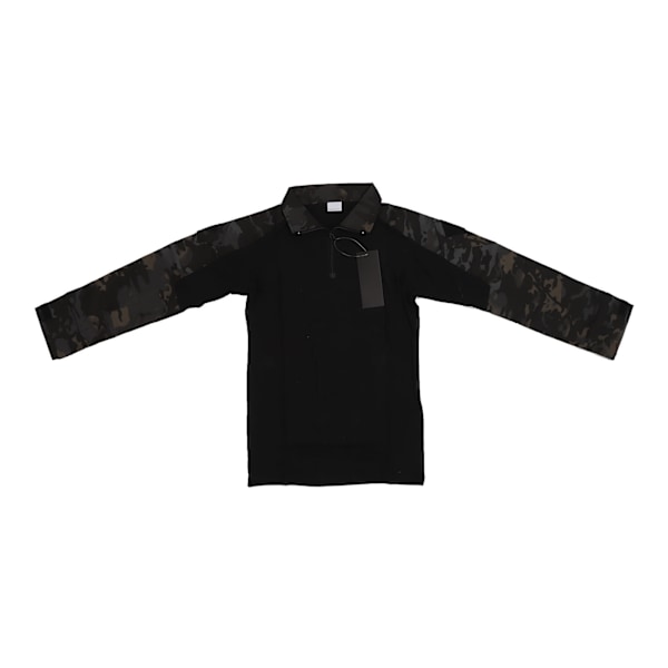 Combat-paita, pitkähihainen, vetoketjullinen, unisex, puuvilla-polyesteri, hengittävä, kyynärpääsuojilla, olkataskuilla, taistelupuku cosplayhin, camo musta M