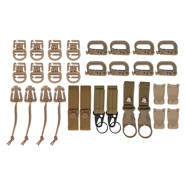 30 st Molle Tillbehör D Spänne Ryggsäck Spänne Nylon Ribbon Ryggsäck Tillbehör för picknick Camping Resor Jordfärg