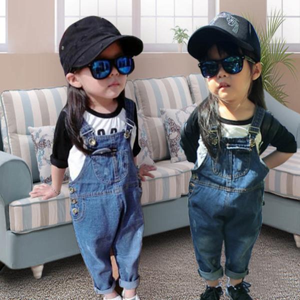 Barn Långa Overaller Justerbara Remmar Jumpsuit Vår Barn Denim Byxor för Pojkar och Flickor 120cm / 47.2in
