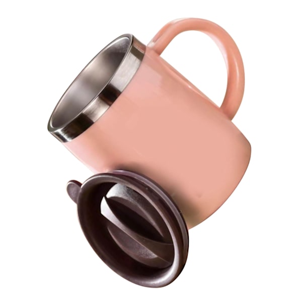 304 Rostfritt Stål Kaffe Mugg med Lock Söt Droppresistent Drickmugg för Kontor Hem Rosa 420ml
