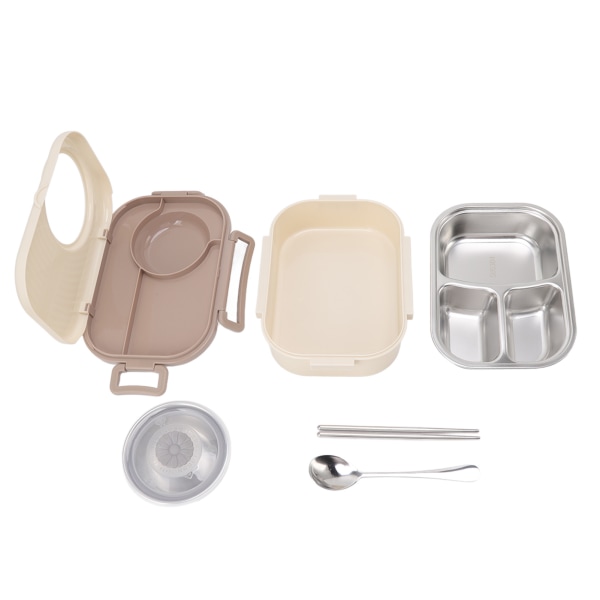 1450 ml Bento Lunch Box i rostfritt stål med fack, termisk Bento Box, dubbelskikts Bento-behållare för studenter, beige