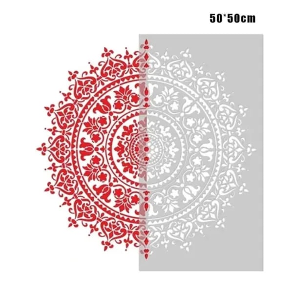 Mandala sjablong, gjenbrukbart sjablongmalingsverktøy, egnet for gulvveggfliser stoffmøbelmalingstilbehør (50*50cm)