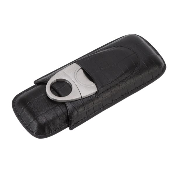 Læder Cigar Etui Bærbar med Cigar Cutter Rejse 2 Finger Cigar Holder Sort til Kæreste Gaver