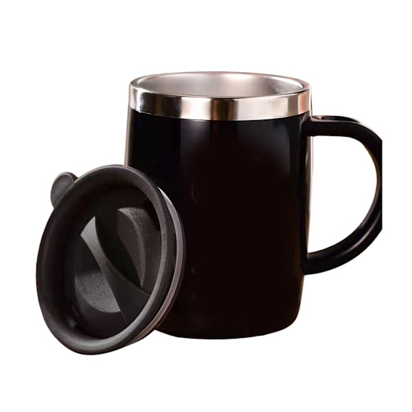 304 Rostfritt stål Kaffe Mugg med Lock Söt Droppresistent Drickmugg för Kontor Hem Svart 420ml