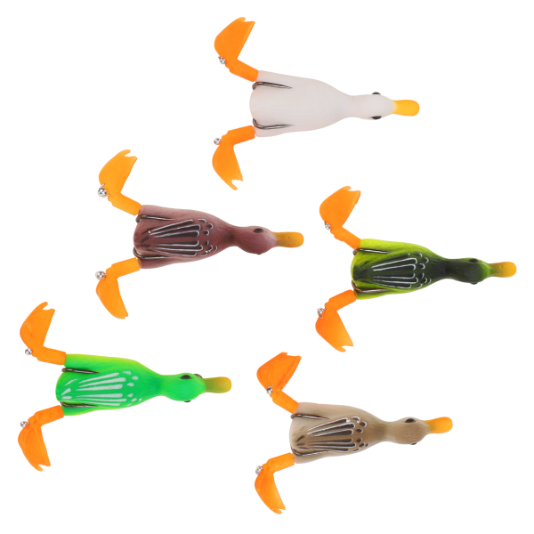 5 st Topwater Duck Lure 3D Gummi Flytande Duck Fishing Lure med krokar Bass fiskebete