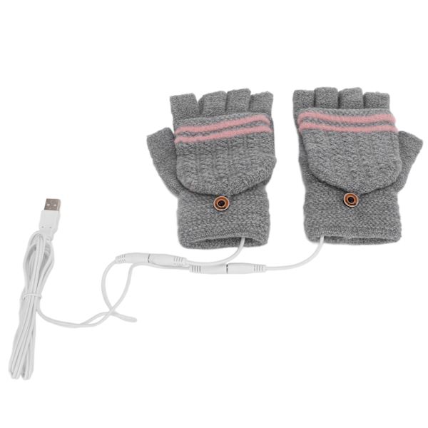 1 pari USB-lämmitettävät talvikäsineet lapaset neulotut käsienlämmittimet sormettomat kirjoittamiseen kannettavalla tietokoneella puhelimella harmaa