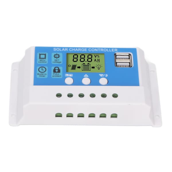 PWM Solar Charge Controller Panel Intelligent Regulator Justerbar LCD-skärm 2 USB-port 12V 24V Vit 20A