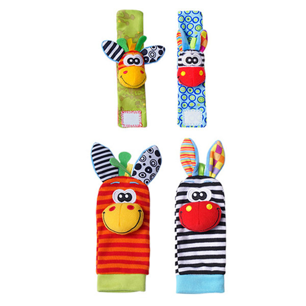 Baby Foot Rattles Strumpor Djur Plysch Fyllda Bomull Ljusa Färger Handled Rattles för Spädbarn