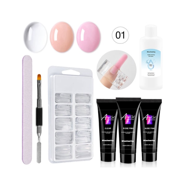 15 ml sett med nagelförlängningslim, nagelform, dubbelhårig borste, nagelkristallförlängningslim, kristalllim A1