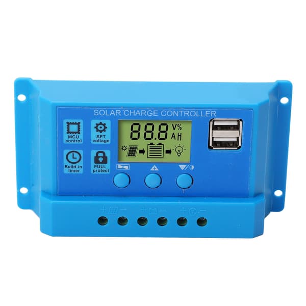 Solladdningsregulator PWM LCD-display Parameter justerbar 2 USB Solladdningsregulator Blå 12V 24V