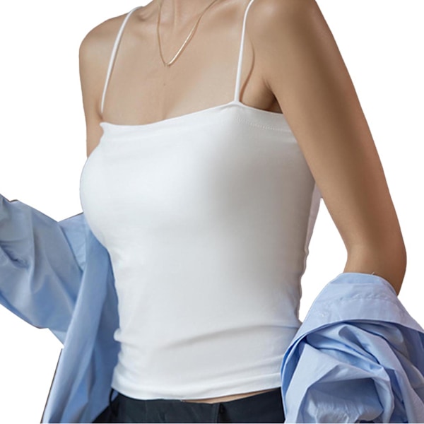 Tanktopp for kvinner, tynn passform, polstret spaghettistropp, camisole, ermeløs, sjarmerende tanktopp, hvit, fri størrelse (39,9-60 kg)