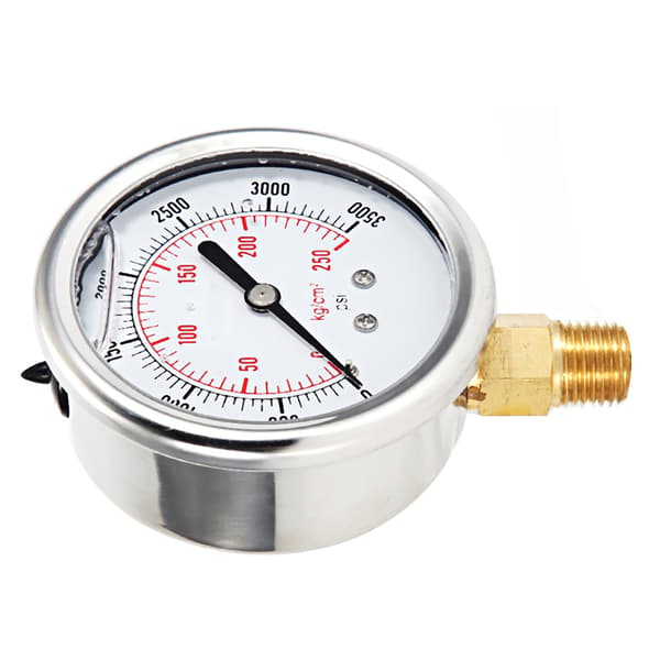 Hydraulisk drivstofftrykksmåler i rustfritt stål, fylt med væske, 0-3500 PSI